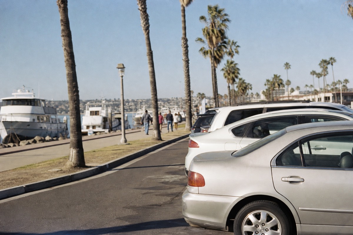 Metered parking spaces along North Harbor Drive beside the Broadway Pier waterfront in downtown San Diego